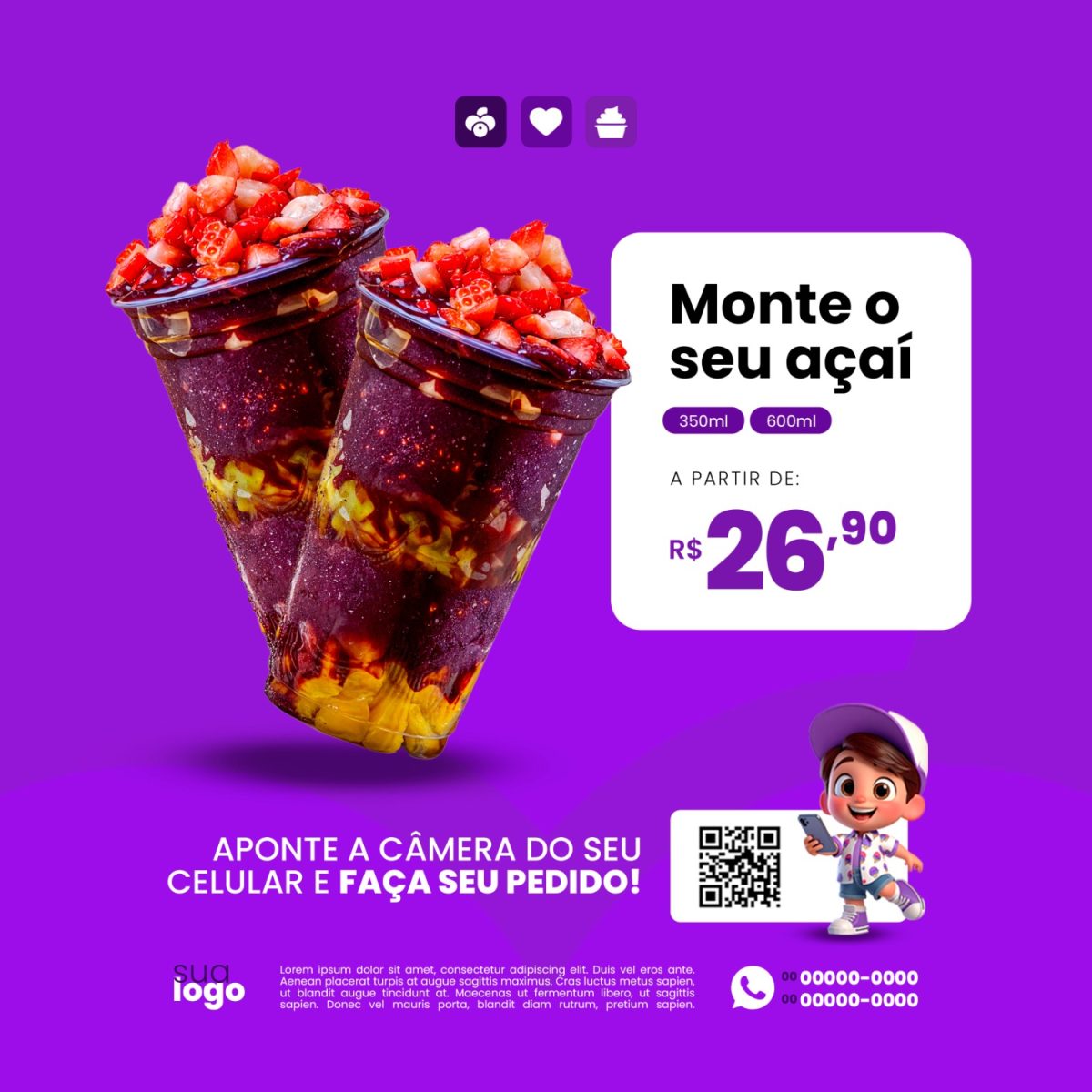 Banner De Midia Social Açaiteria Sorveteria Ou Modelo De Postagem No Instagram