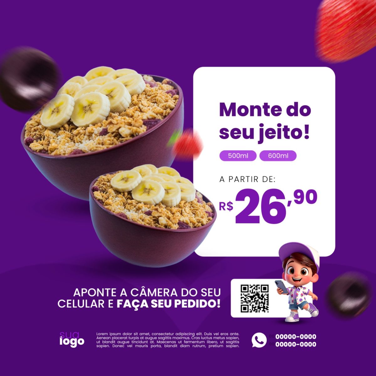 Banner De Midia Social Açaiteria Sorveteria Ou Modelo De Postagem No Instagram