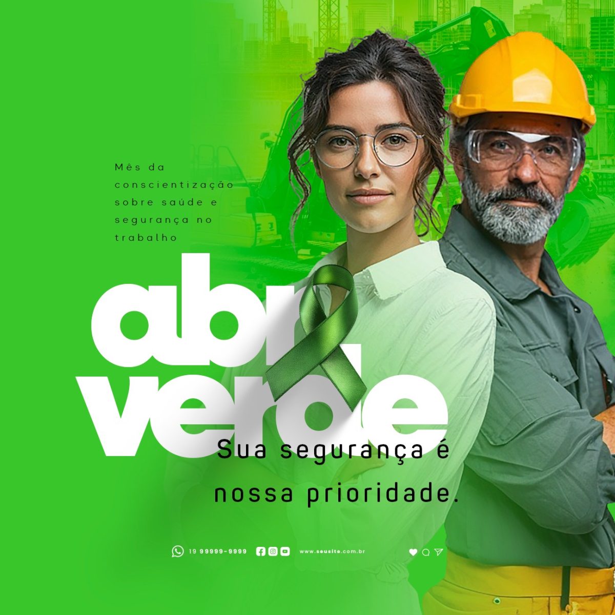 Abril Verde Mês da Conscientização Sobre Saúde e Segurança No Trabalho PSD Editável