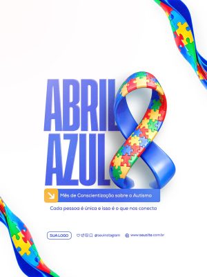 Abril Azul Autismo Inclusão é Respeito Post PSD Editável