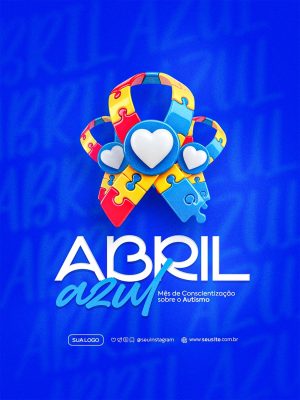 Abril Azul Autismo Inclusão é Respeito Post PSD Editável