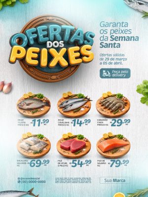 Ofertas dos Peixes Semana Santa Promoção Delivery PSD Editável