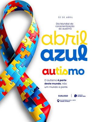 Autismo Abril Azul Conscientização Fita Quebra-Cabeça PSD Editável
