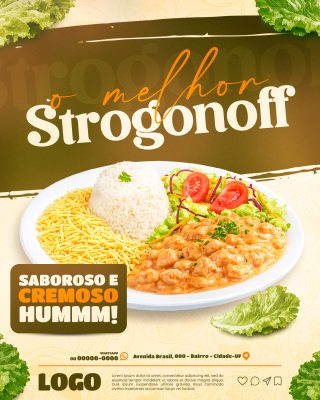 Strogonoff Saboroso e Cremoso Hummm Template de Menu PSD Editável