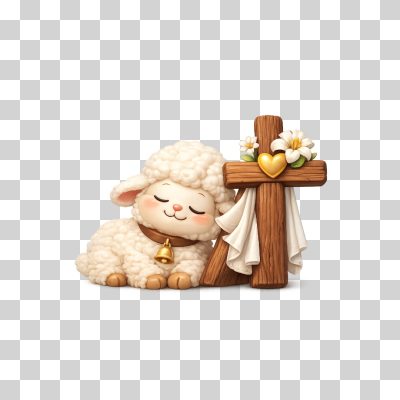 Páscoa Cordeiro Adorável e Cruz Decorada PNG Transparente