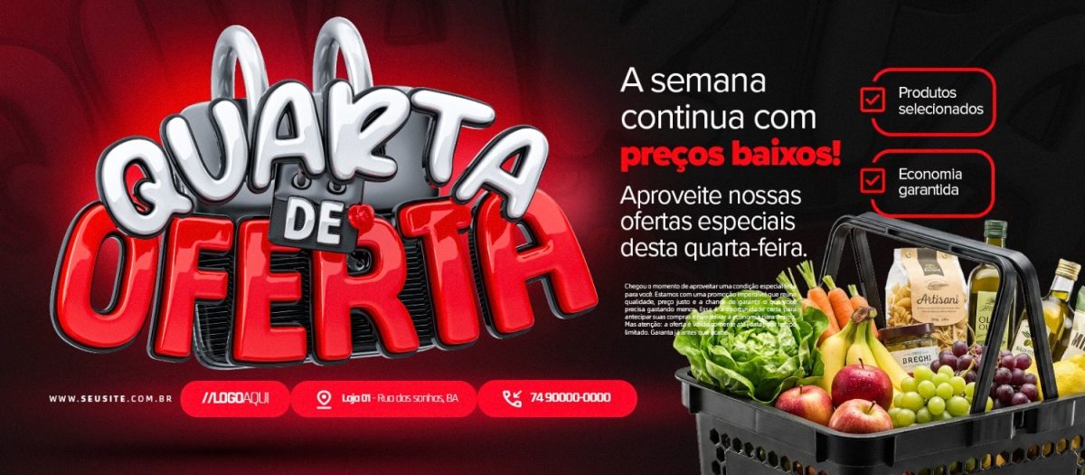 Quarta de Oferta A Semana Continua Com Preços Baixos Banner PSD Editável