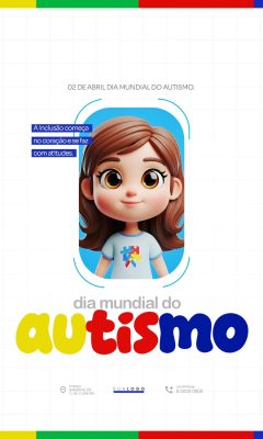 02 de Abril Dia Mundial do Autismo Inclusão e Atitudes Poster PSD Editável