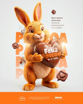 Páscoa Feliz Coelhinho Doçura e Esperança 05 de Abril PSD Editável