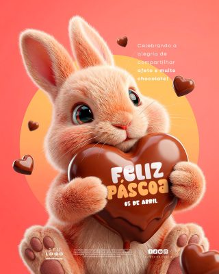 Páscoa Feliz Páscoa 05 de Abril Coelhinho Fofo PSD Editável