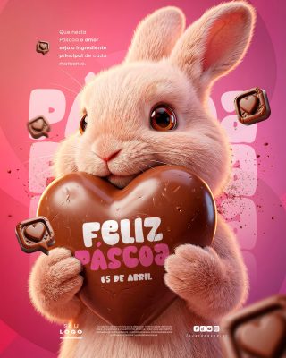 Páscoa Feliz Páscoa 05 de Abril Coelhinho Fofo PSD Editável