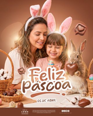 Páscoa Feliz Páscoa 05 de Abril Celebração Familiar PSD Editável