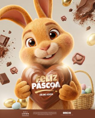 Feliz Páscoa 05 de Abril Coelhinho Fofo PSD Editável