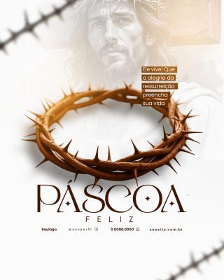 feliz páscoa  Ele Vive Ressurreição Design Editável PSD Editável