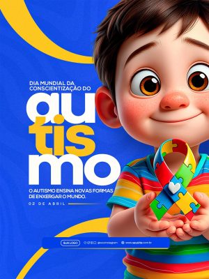 Dia do Autismo Conscientização 02 de Abril Menino Fita PSD Editável