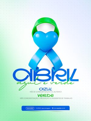 Abril Azul e Verde Mês Conscientização Autismo e Acidentes PSD Editável