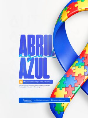 Abril Azul Mês Conscientização Autismo Laço Quebra-Cabeça PSD Editável