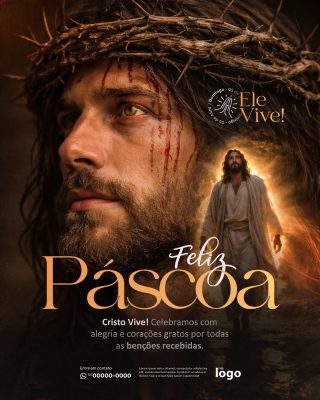 Páscoa Feliz Cristo Vive Celebramos com Alegria  PSD Editável