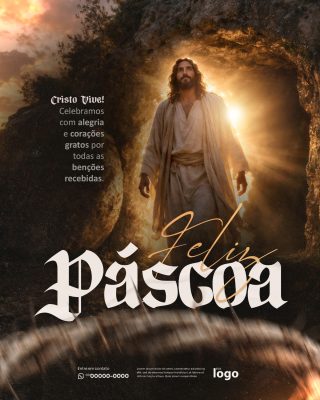 Páscoa Cristo Vive Celebrando Bênçãos PSD Editável
