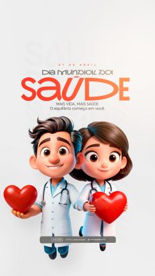 Dia Mundial da Saúde 07 de Abril Coração PSD Editável