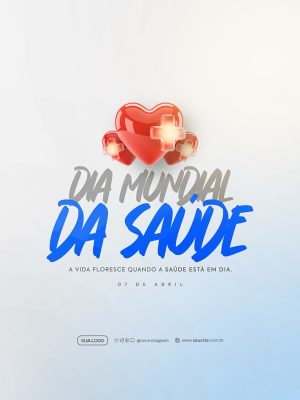 Dia Mundial da Saúde 07 de Abril Corações E Glossy Design PSD Editável