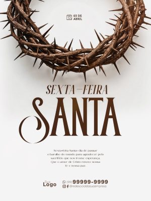 Sexta-Feira Santa Luto e Reflexão Coroa de Espinhos PSD Editável