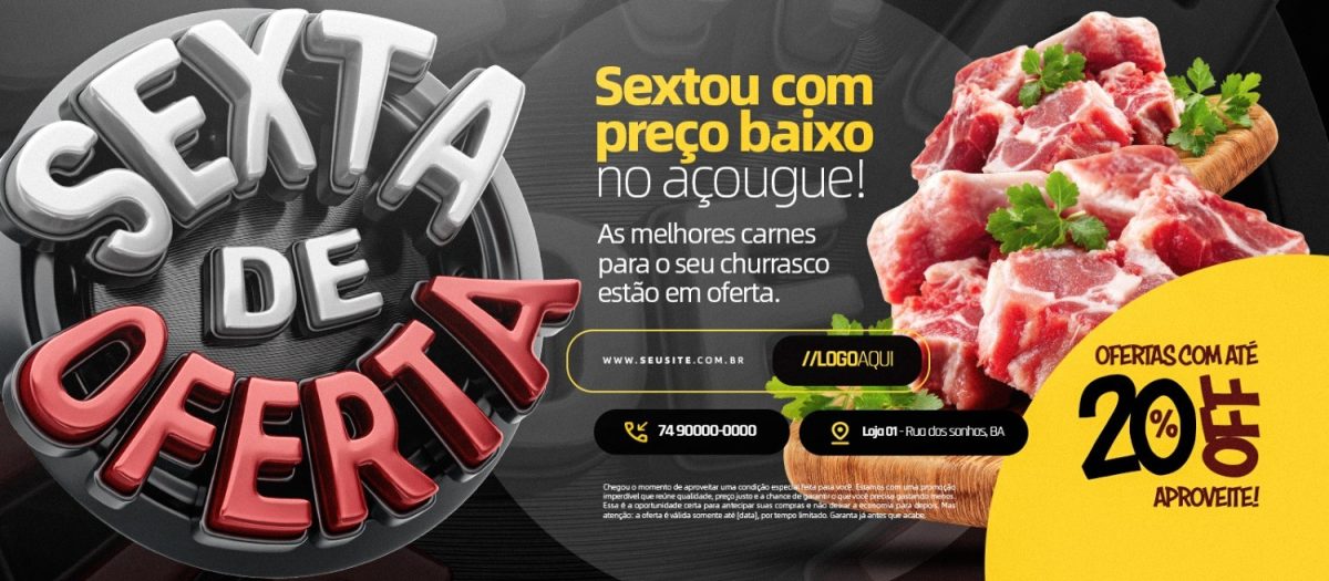 Sexta de Oferta Açougue Sextou Com Preço Baixo Banner PSD Editável