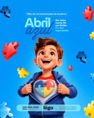 Abril Azul Ser Único é seu Superpoder Autismo PSD Editável