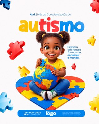Abril Mês da Conscientização do Autismo Design Vibrante PSD Editável