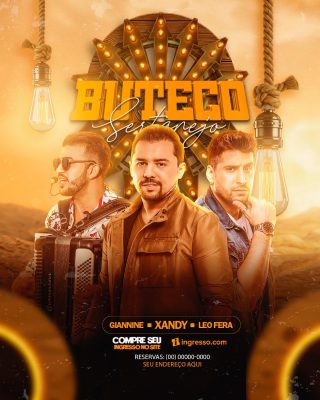 Buteco Sertanejo Giannine Xandy Leo Fera Flyer Evento PSD Editável