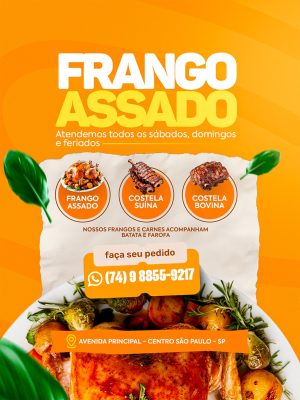 Frango Assado Delivery Atendemos Sábados Domingos e Feriados PSD Editável