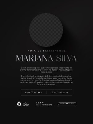 Luto Nota de Falecimento PSD Editável