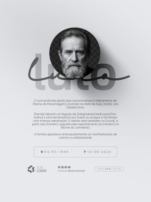 Luto Nota de Falecimento É Com Profundo Pesar PSD Editável