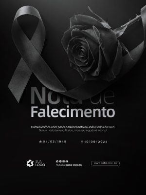 Luto Nota de Falecimento Comunicamos Com Profundo Pesar PSD Editável