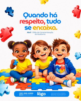 Autismo Conscientização Abril Mês do Respeito e Inclusão Social PSD Editável