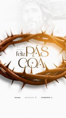 Páscoa Feliz Páscoa 05 de Abril Coroa de Espinhos PSD Editável