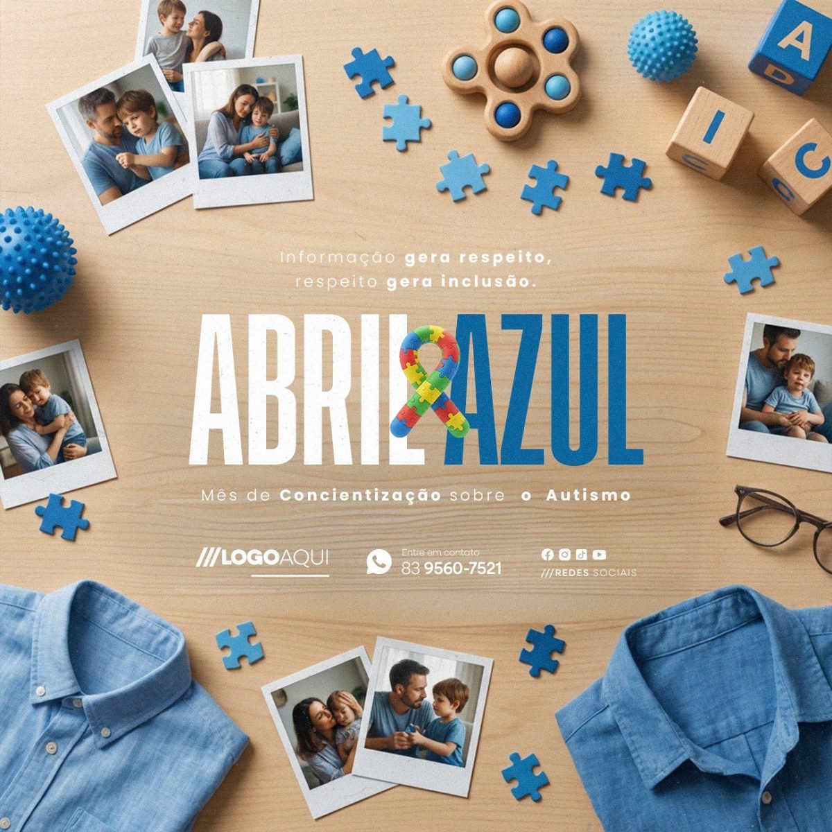 Abril Azul Mês de Conscientização Sobre o Autismo Respeito PSD Editável   