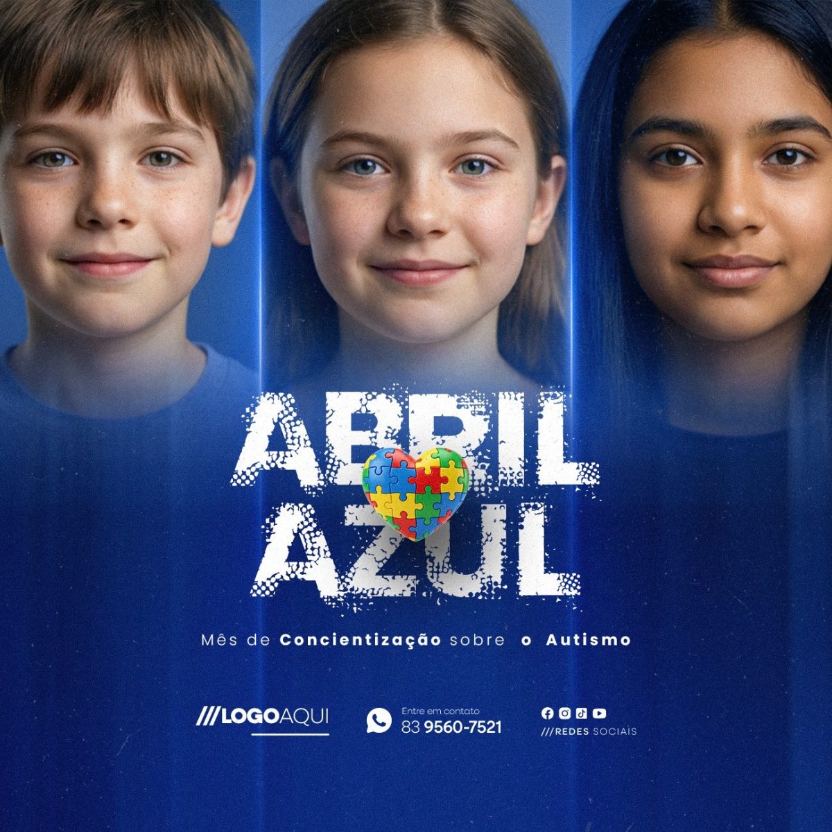 Abril Azul Mês de Conscientização Sobre o Autismo PSD Editável   