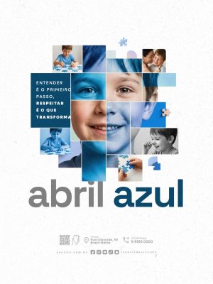 Abril Azul Mês de Conscientização Sobre o Autismo Entender é o Primeiro Passo PSD Editável   