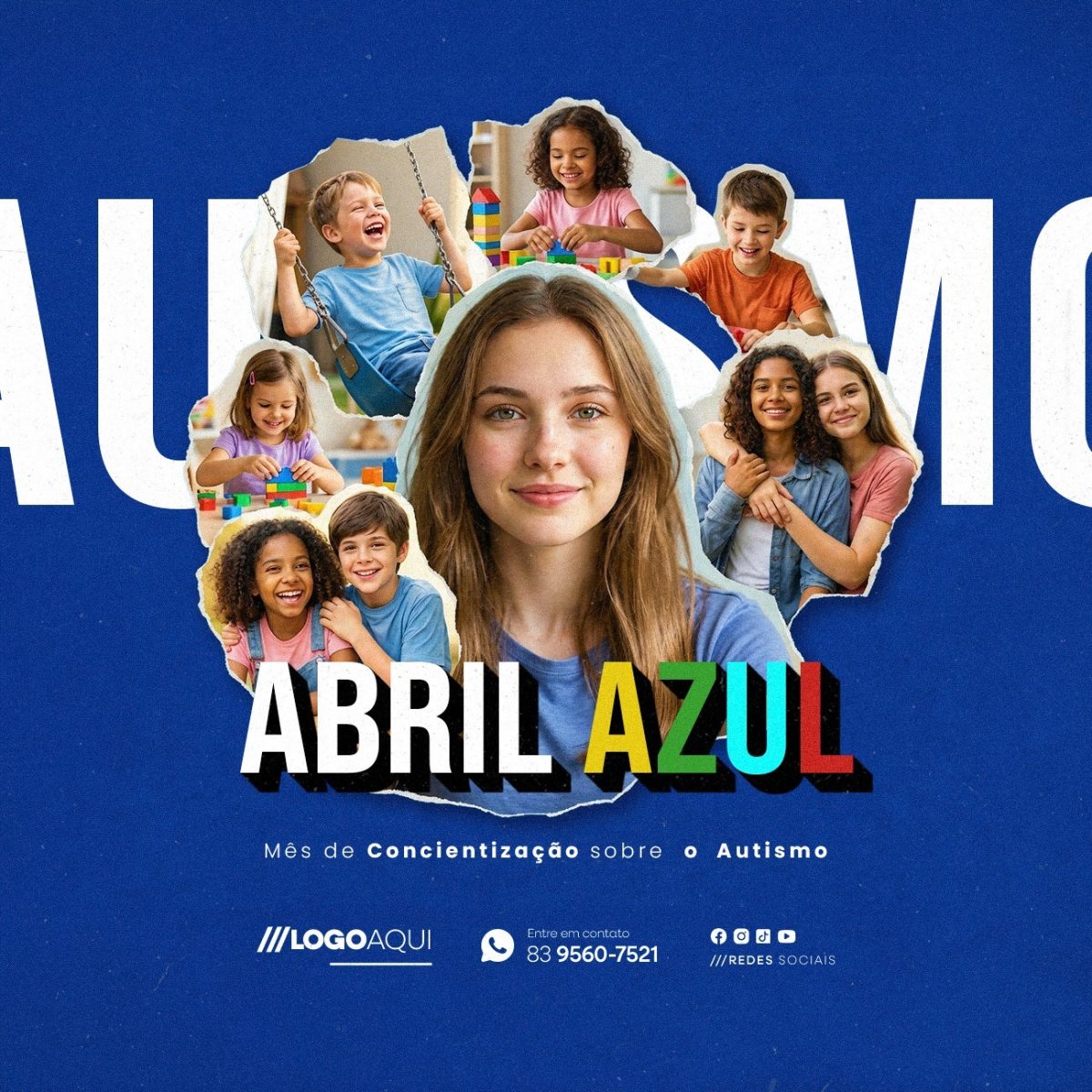 Abril Azul Mês de Conscientização Sobre o Autismo PSD Editável   