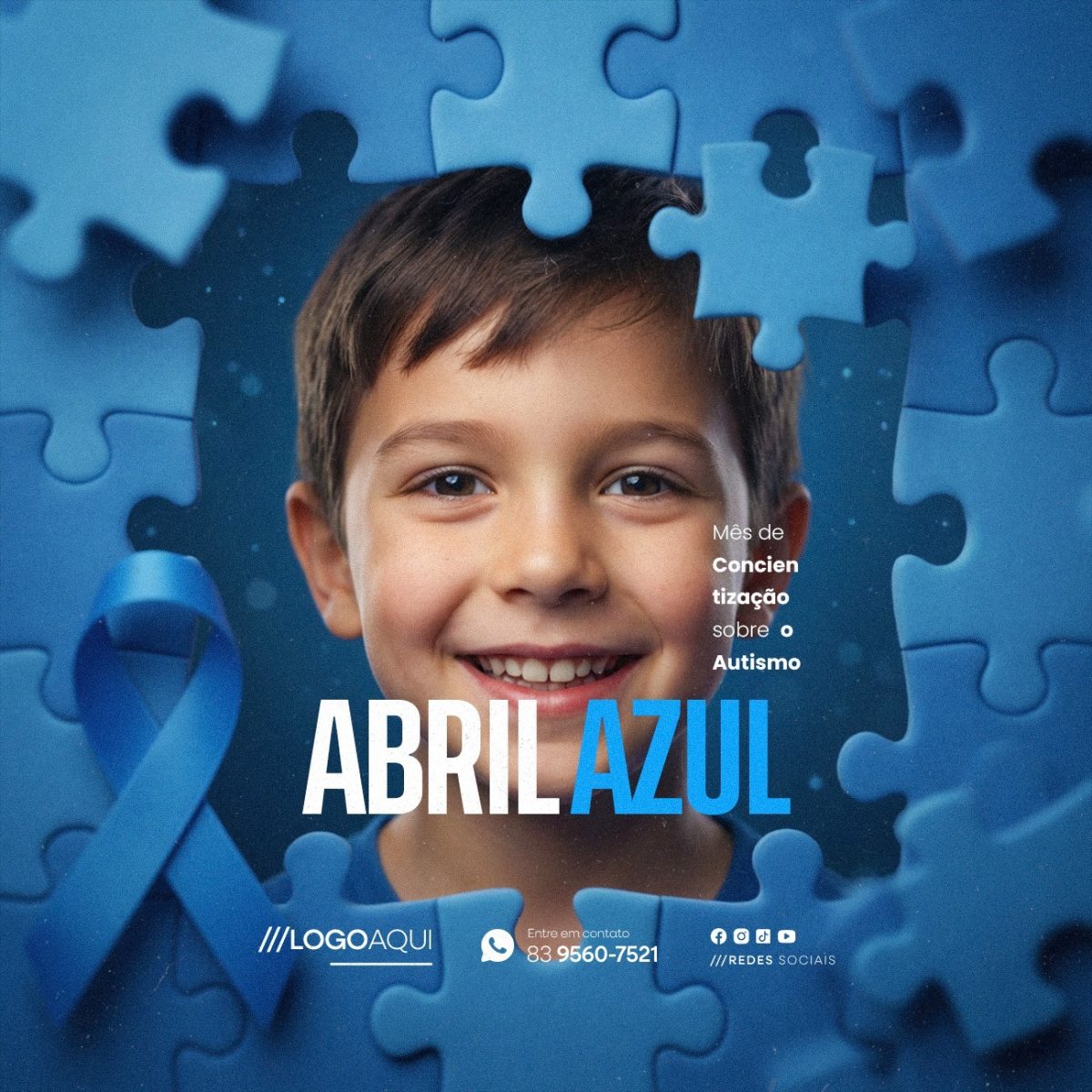 Abril Azul Mês de Conscientização Sobre o Autismo PSD Editável   