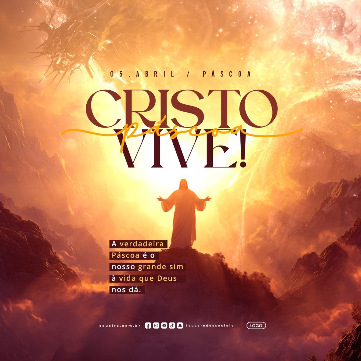 Páscoa 05 de Abril Cristo Vive a Verdadeira Páscoa PSD Editável