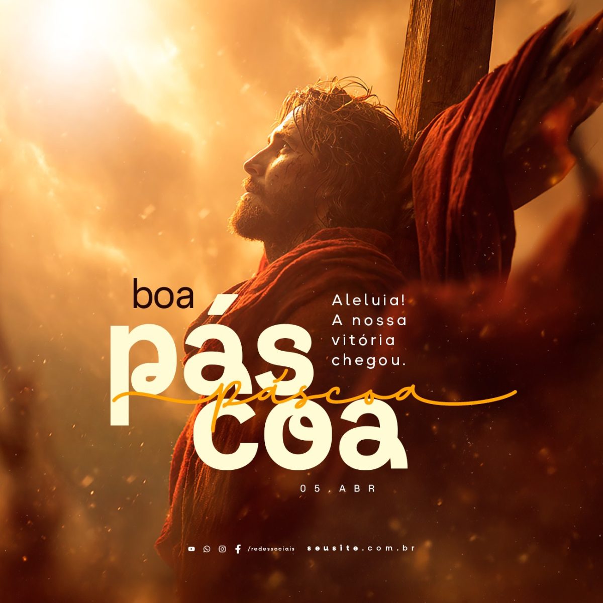 Boa Páscoa 05 de Abril Aleluia A Nossa Vitória Editável