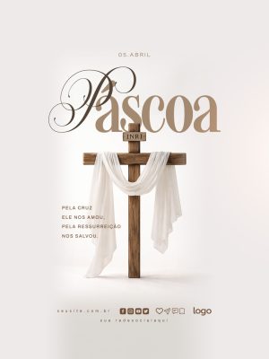 Páscoa Mensagem Cristã Cruz Ressurreição Simbólica PSD Editável