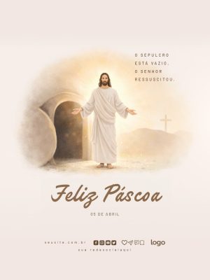 Páscoa Feliz Ressurreição Cristo Sepulcro Vazio Arte PSD Editável