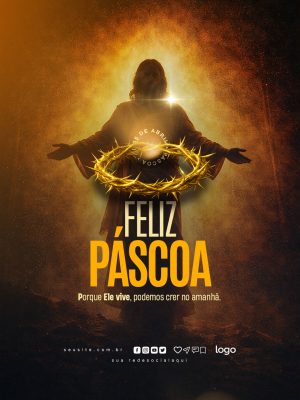 Páscoa Feliz Páscoa Ele Vive Mensagem Cristã PSD Editável