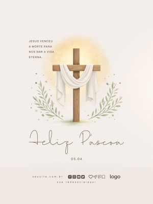 Páscoa Jesus Venceu a Morte Arte Cristã Minimalista PSD Editável