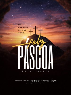 Páscoa Feliz Páscoa Cruz Montanha Pôr do Sol PSD Editável