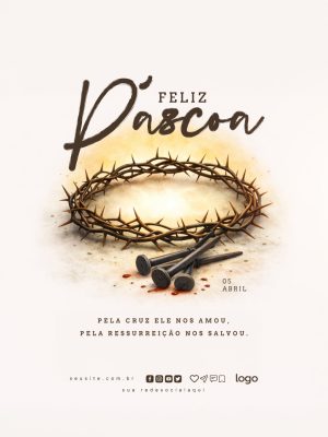 Páscoa Feliz Coroa de Espinhos e Pregos Arte Cristã PSD Editável