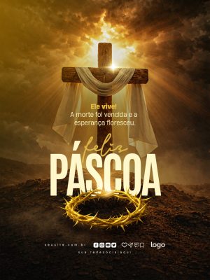 Páscoa Feliz Ele Vive A Morte Foi Vencida Esperança Floresceu PSD Editável