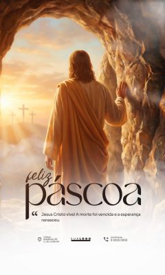 Páscoa Feliz Jesus Cristo Vive Arte da Ressurreição PSD Editável